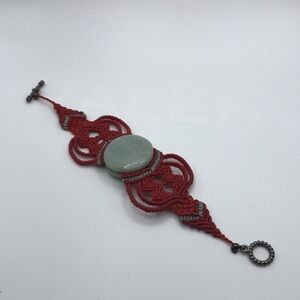 Red Macrame Bracelet with Quartz  Handmade in Mexico
